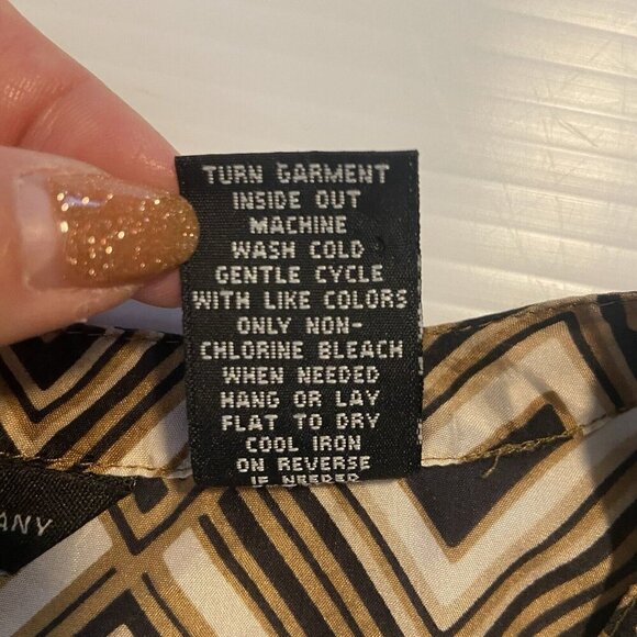 Geometric Print Dress Short Sleeve V Neck Brown Black White Mini Retro Preppy - Picture 6 of 9